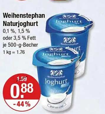 Weihenstephan Naturjoghurt 0,1 %, 1,5 % oder 3,5 % Fett, 500-g-Becher - jetzt zum Sonderpreis!