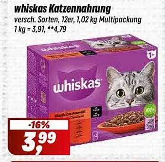 whiskas Katzennahrung 12er Multipack 1,02 kg