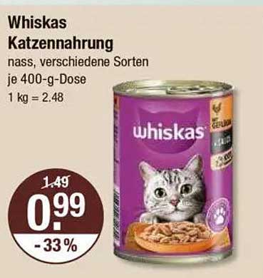 Whiskas Katzennahrung, nass, verschiedene Sorten, je 400-g-Dose