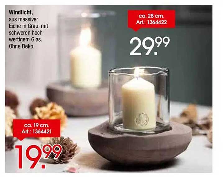 Windlicht aus massiver Eiche in Grau