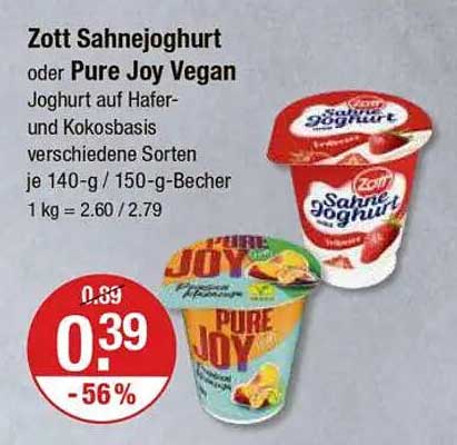 Zott Sahnejoghurt oder Pure Joy Vegan – 140 g/150 g Becher