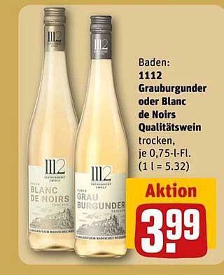 1112 Grauburgunder oder Blanc de Noirs Qualitätswein, je 0,75-l-Fl.