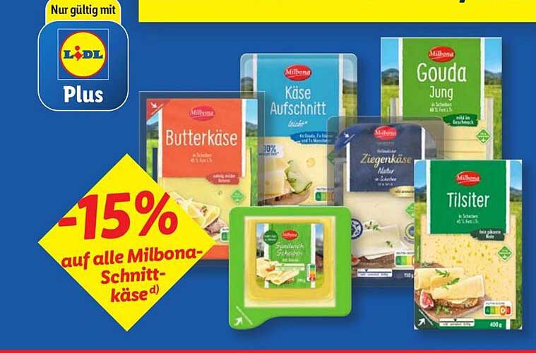 -15% auf alle Milbona-Schnittkäse