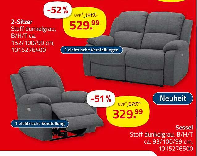 2-Sitzer und Sessel mit elektrischer Verstellung