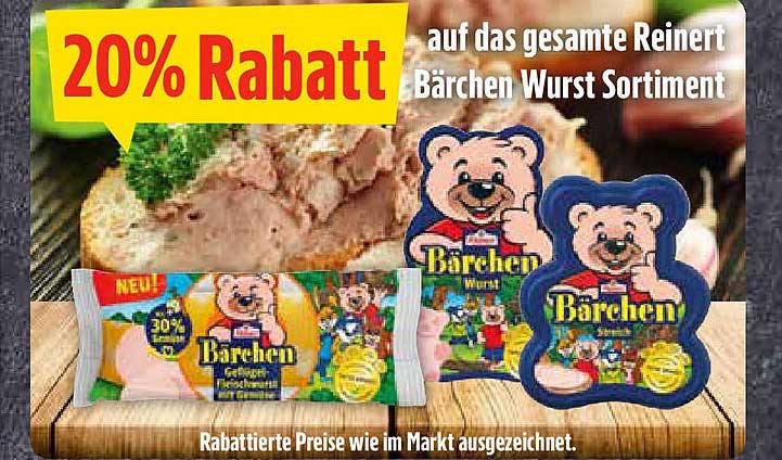 20% Rabatt auf das gesamte Reinert Bärchen Wurst Sortiment