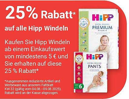 25% Rabatt auf alle Hipp Windeln