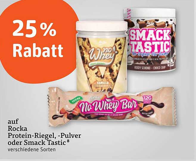 25 % Rabatt auf Rocka Protein-Riegel, -Pulver oder Smack Tastic