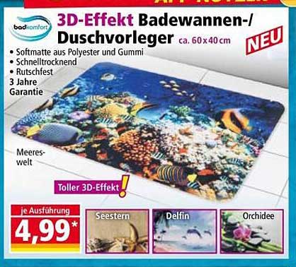 3D-Effekt Badewannen-/Duschvorleger 60 x 40 cm