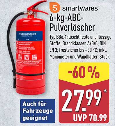 6-kg-ABC-Pulverlöscher von smartwares