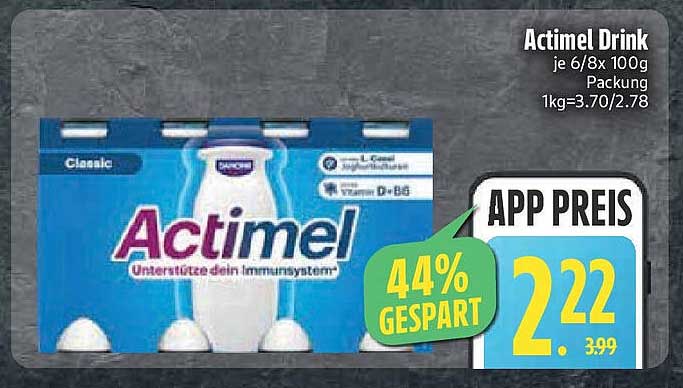 Actimel Drink je 6/8x 100g Packung - 44% gespart!