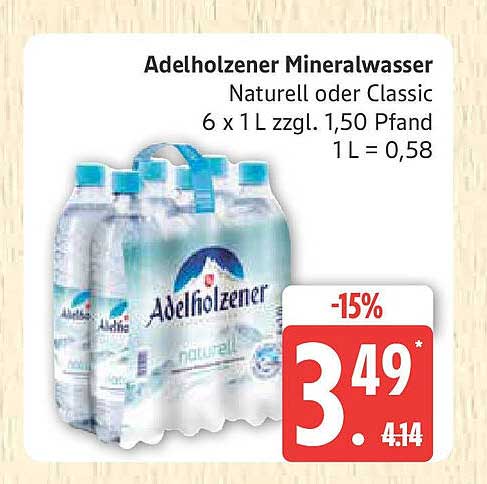 Adelholzener Mineralwasser 6 x 1 L zzgl. 1,50 Pfand