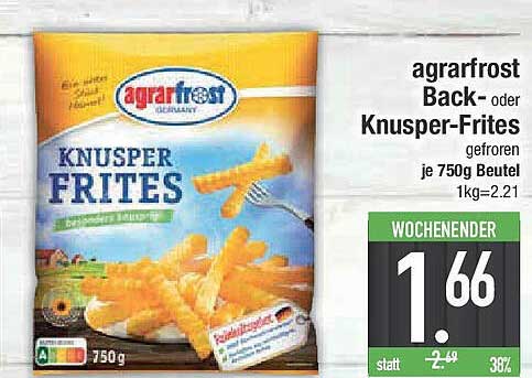 agrarfrost Back- oder Knusper-Frites gefroren je 750g Beutel