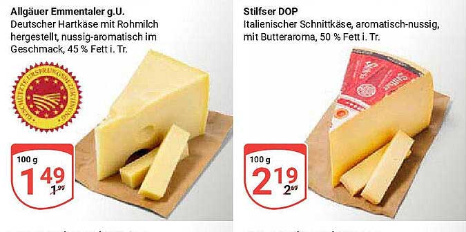 Allgäuer Emmentaler g.U. und Stilfser DOP Käse Angebote