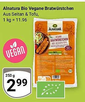 Alnatura Bio Vegane Bratwürstchen aus Seitan & Tofu