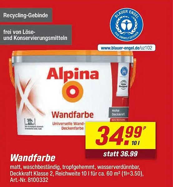 Alpina Wandfarbe 10 l - Universelle Wand- und Deckenfarbe
