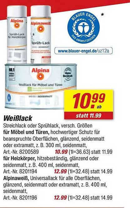 Alpina WeißBlack Streichlack oder Sprühlack - Hochwertiger Schutz für Möbel und Türen