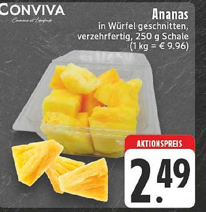 Ananas in Würfel geschnitten, verzehrfertig, 250 g Schale