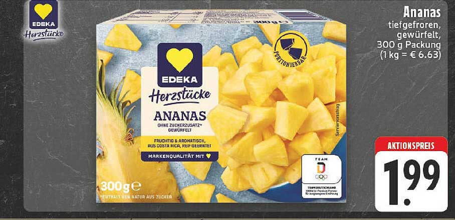 Ananas tiefgefroren, gewürfelt, 300 g Packung
