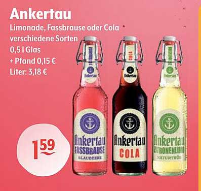 Ankertau Limonade, Fassbrause oder Cola - verschiedene Sorten