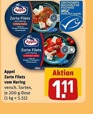 Appel Zarte Filets vom Hering, verschiedene Sorten, je 200-g-Dose