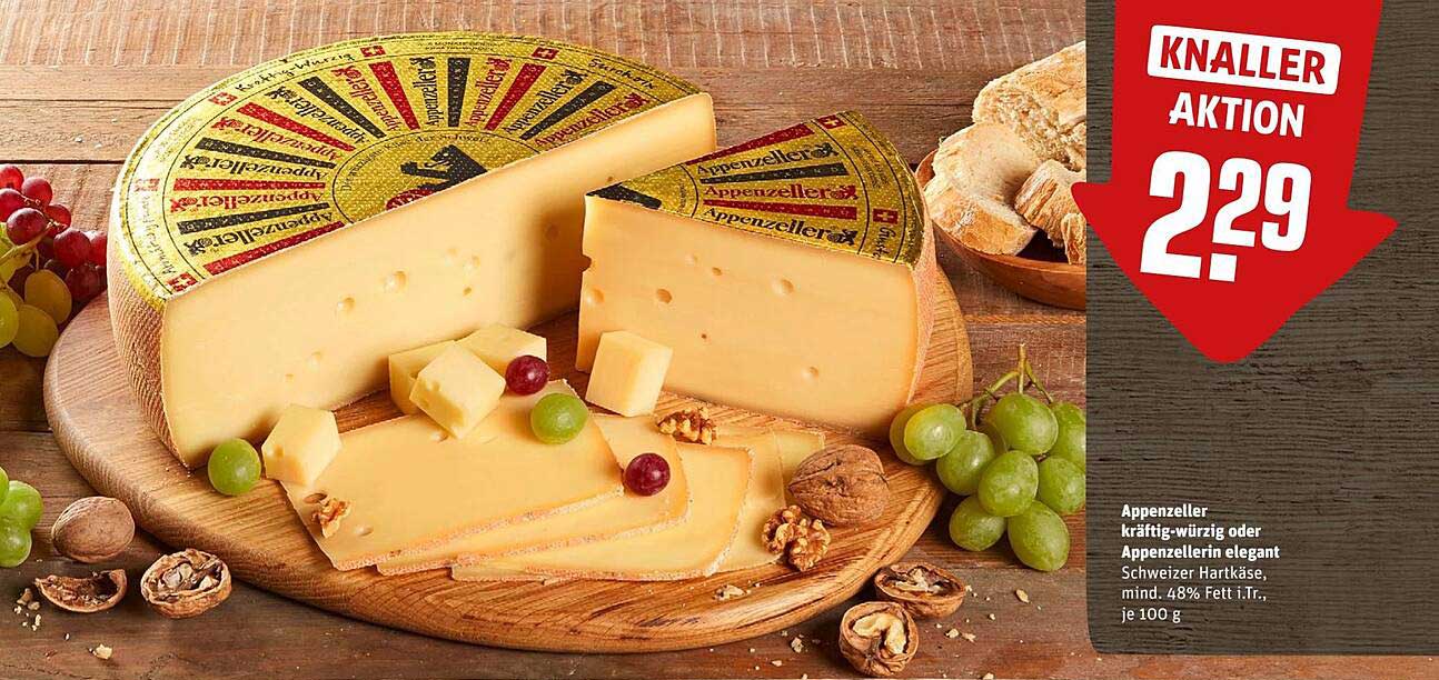 Appenzeller kräftig-würzig oder Appenzellerin elegant Schweizer Hartkäse, mind. 48% Fett i.Tr., je 100 g