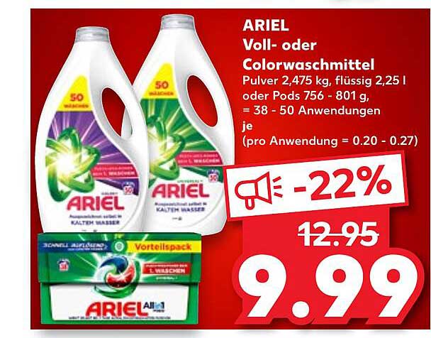 ARIEL Voll- oder Colorwaschmittel 2,475 kg oder 2,25 l oder Pods 756 - 801 g