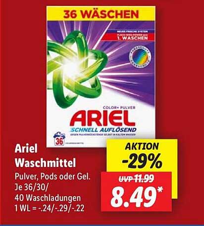 Ariel Waschmittel – 36 Wäschen zum Schnäppchenpreis!