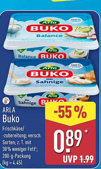 ARLA Buko Frischkäse, 200-g-Packung - jetzt nur 0,89 €