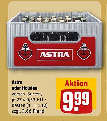 Astra oder Holsten Bier - 27 x 0,33 l - Kasten für nur 9,99 €