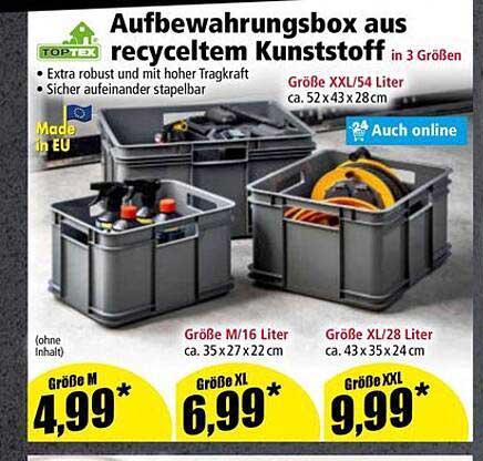 Aufbewahrungsbox aus recyceltem Kunststoff in 3 Größen