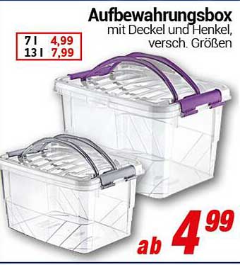 Aufbewahrungsbox mit Deckel und Henkel, verschieden. Größen
