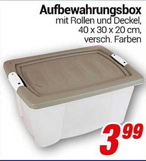 Aufbewahrungsbox mit Rollen und Deckel, 40 x 30 x 20 cm, versch. Farben