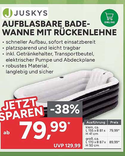 Aufblasbare Bade-Wanne mit Rückenlehne