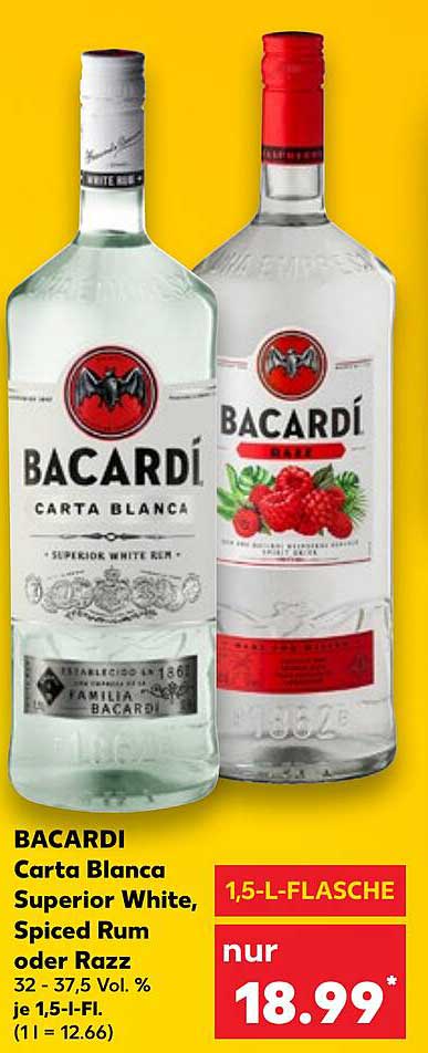 BACARDÍ Carta Blanca Superior White, Spiced Rum oder Razz 1,5-Liter-Flasche