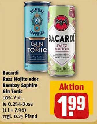 Bacardi Razz Mojito oder Bombay Sapphire Gin Tonic – Nur 1,99 €!