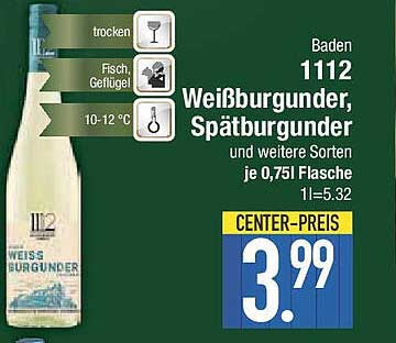 Baden 1112 Weißburgunder, Spätburgunder und weitere Sorten 0,75l Flasche