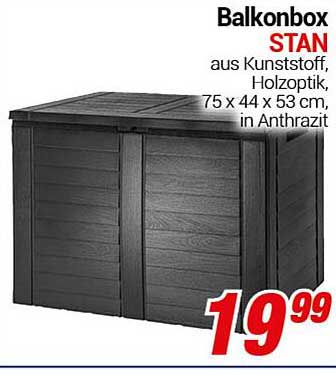 Balkonbox STAN aus Kunststoff, Holzoptik, 75 x 44 x 53 cm, in Anthrazit
