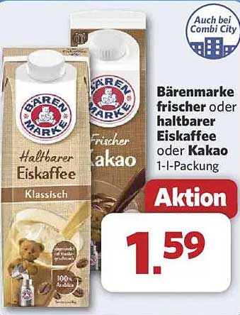 Bärenmarke frischer oder haltbarer Eiskaffee oder Kakao 1-L-Packung