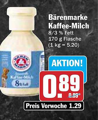 Bärenmarke Kaffee-Milch 8/3 % Fett 170 g Flasche