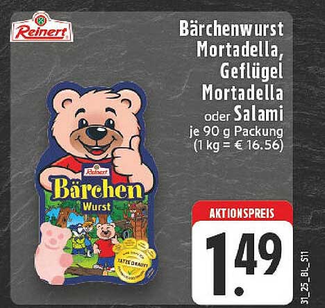 Bärenwurst Mortadella, Geflügel Mortadella oder Salami - je 90 g Packung