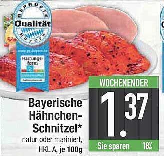 Bayerische Hähnchen-Schnitzel* - natur oder mariniert, HKL A, je 100g