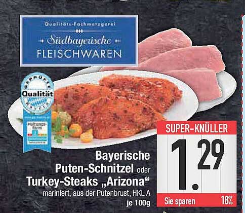 Bayerische Puten-Schnitzel oder Turkey-Steaks "Arizona"