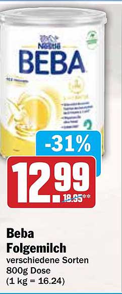 Beba Folgemilch 800g Dose - jetzt zum Sonderpreis!
