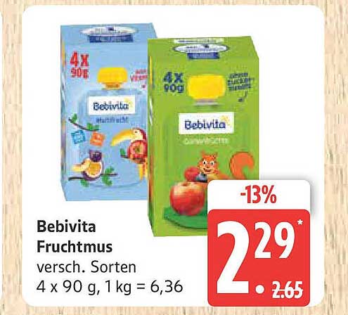 Bebivita Fruchtmus – verschiedene Sorten 4 x 90 g