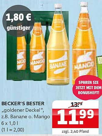 BECKER'S BESTER "goldener Deckel", z.B. Banane o. Mango 6 x 1,0 l