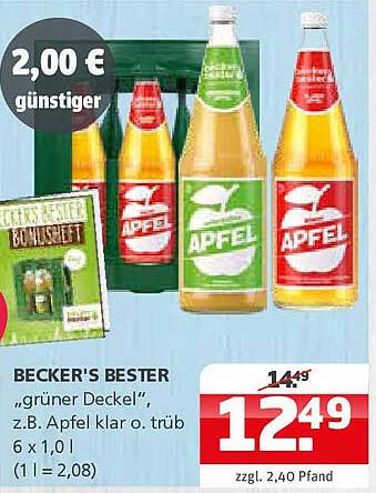 BECKER'S BESTER "grüner Deckel" - Apfel klar oder trüb 6 x 1,0 l