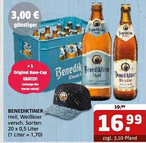 BENEDIKTINER Hell, Weißbier, verschiedene Sorten, 20 x 0,5 Liter