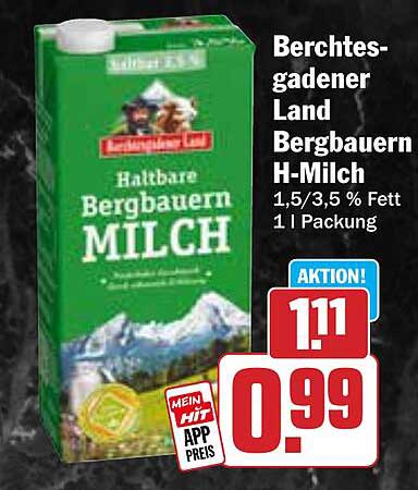 Berchtesgadener Land Bergbauern H-Milch 1,5/3,5 % Fett 1 l Packung