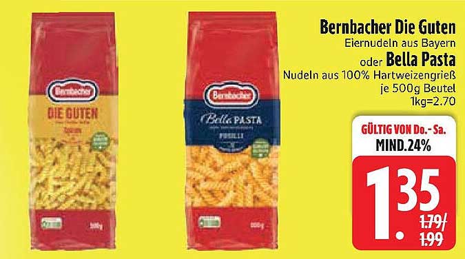 Bernbacher Die Guten Eiernudeln oder Bella Pasta – 500g Beutel