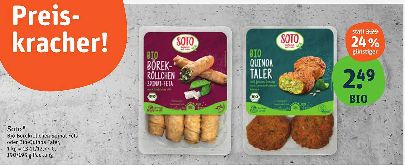 Bio-Börekrollen Spinat-Feta oder Bio-Quinoa Taler